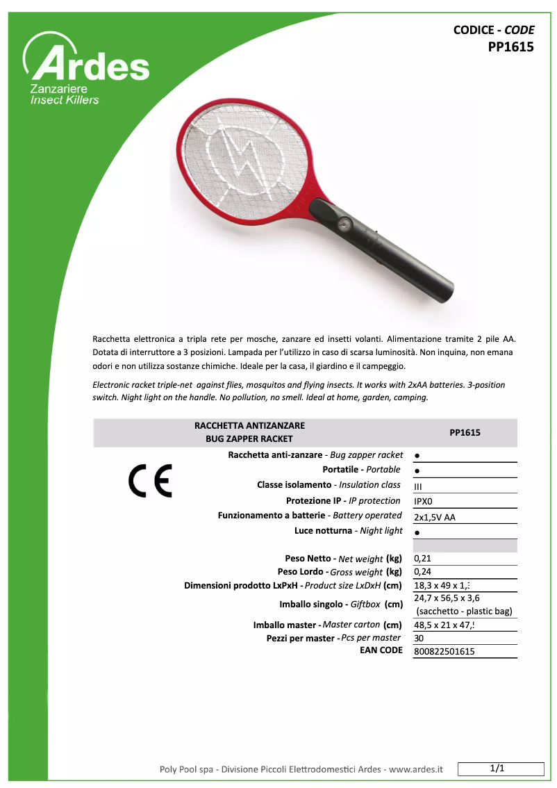 Page 1 de la notice Fiche technique Ardes PP1615