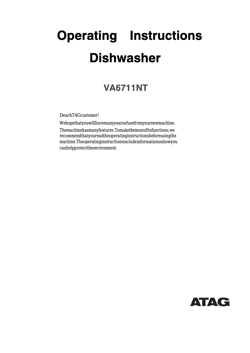 Page 1 de la notice Manuel utilisateur Atag VA6711NT