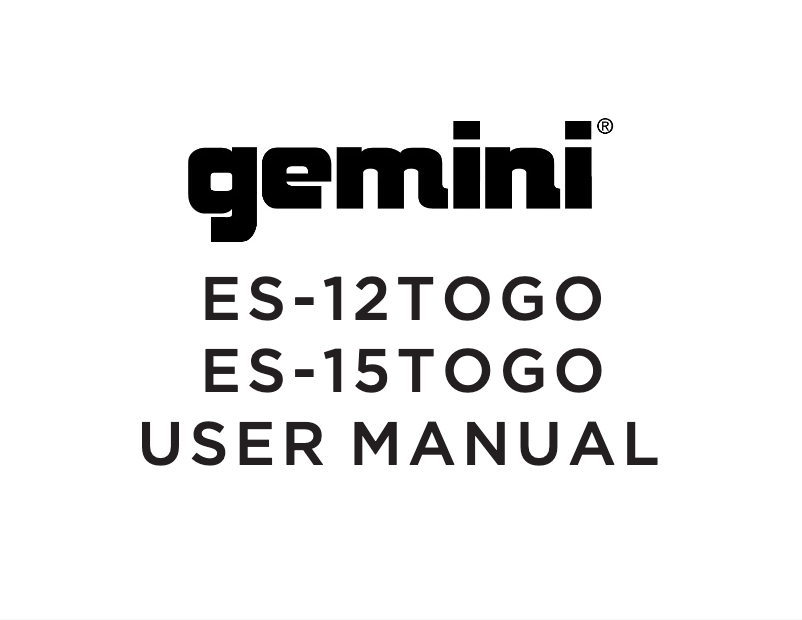 Page 1 de la notice Manuel utilisateur Gemini ES-15TOGO