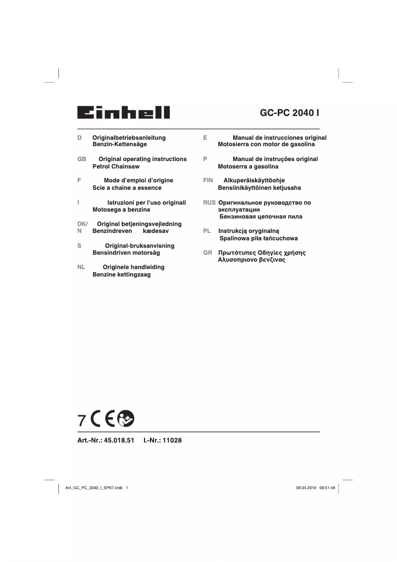Page n°1 - Manuel utilisateur Einhell GC-PC 2040 I