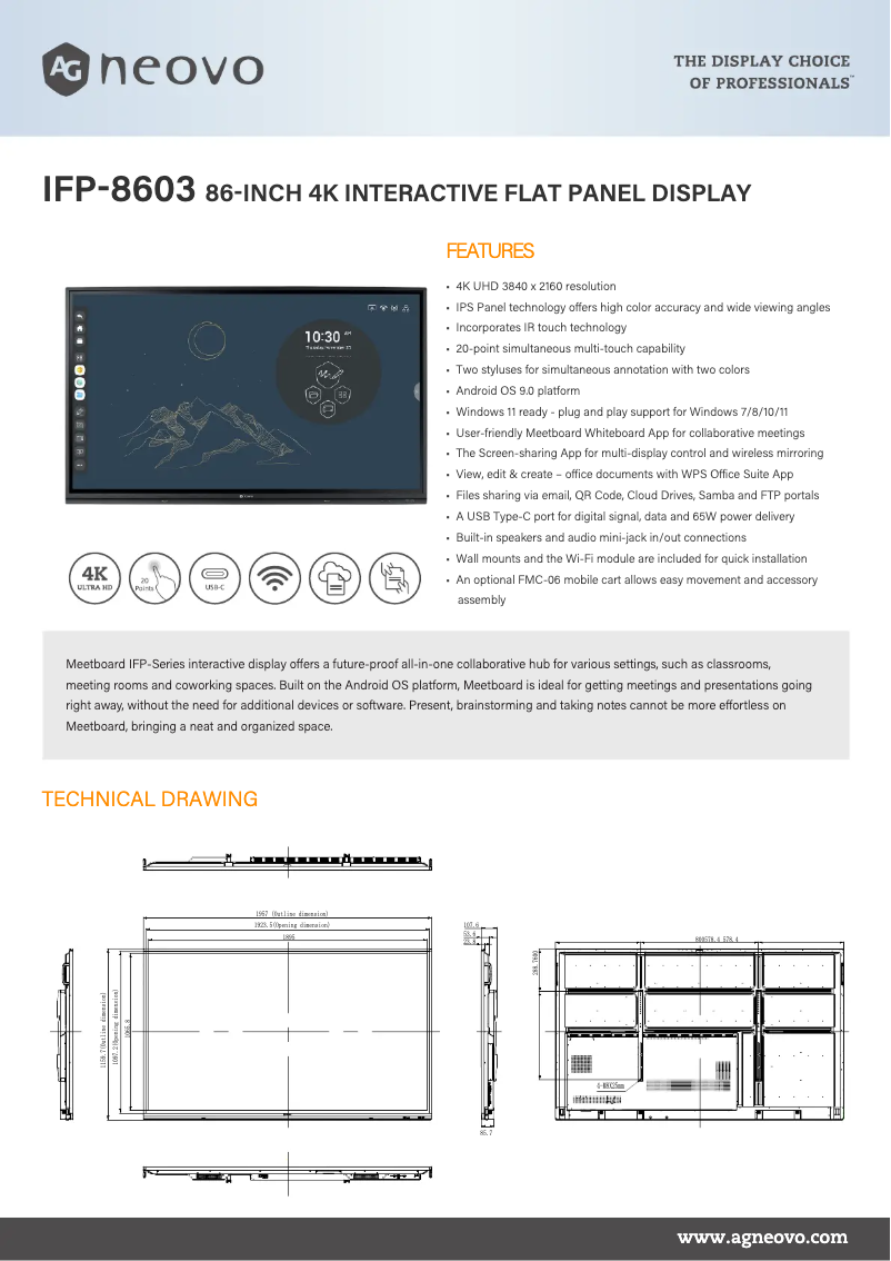 Page 1 de la notice Fiche technique AG Neovo IFP-8603