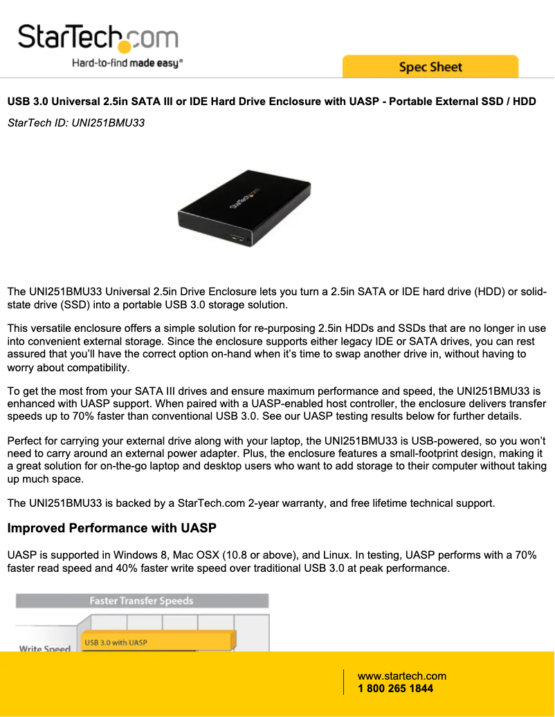 Page 1 de la notice Fiche technique StarTech.com UNI251BMU33