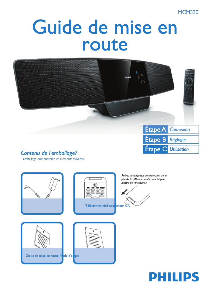 Page n°1 - Guide de démarrage rapide Philips MCM330