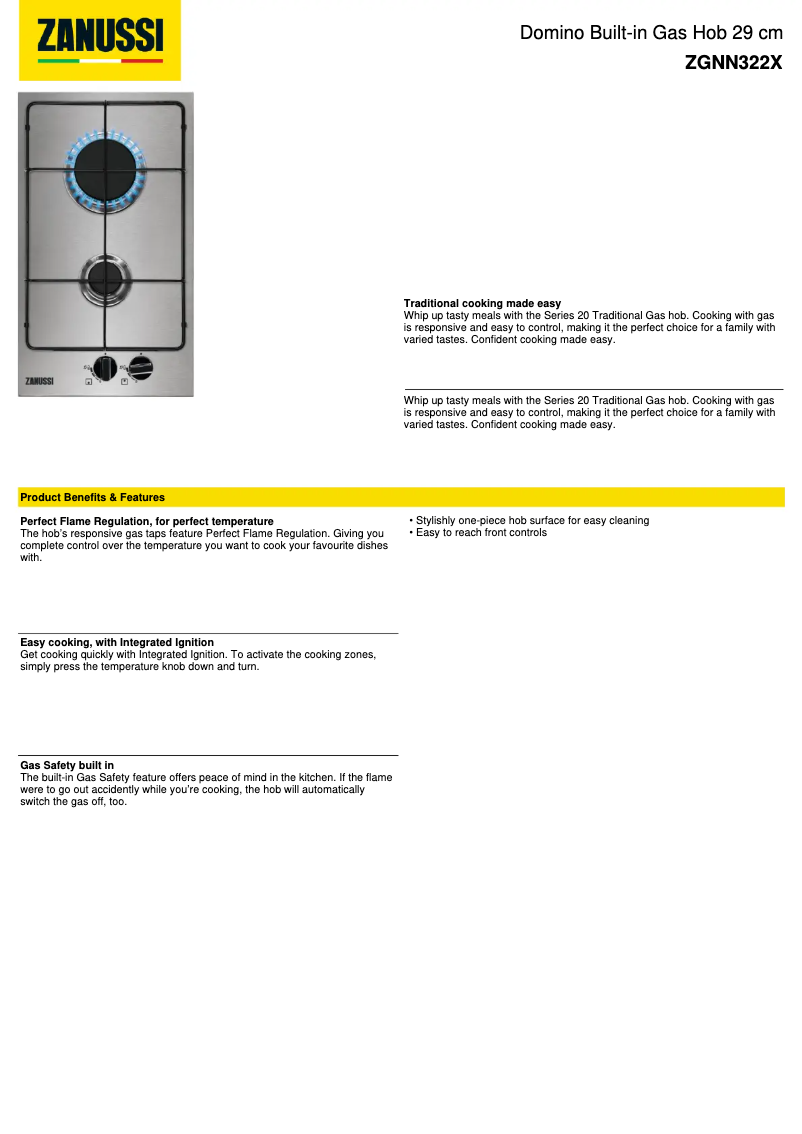 Page n°1 - Fiche technique Zanussi ZGNN322X
