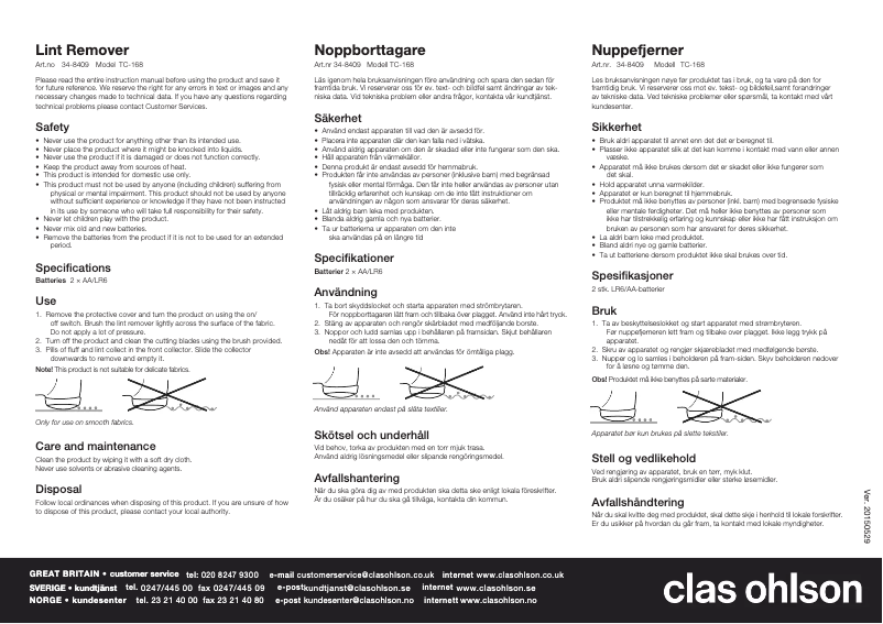 Page 1 de la notice Manuel utilisateur Clas Ohlson TC-168