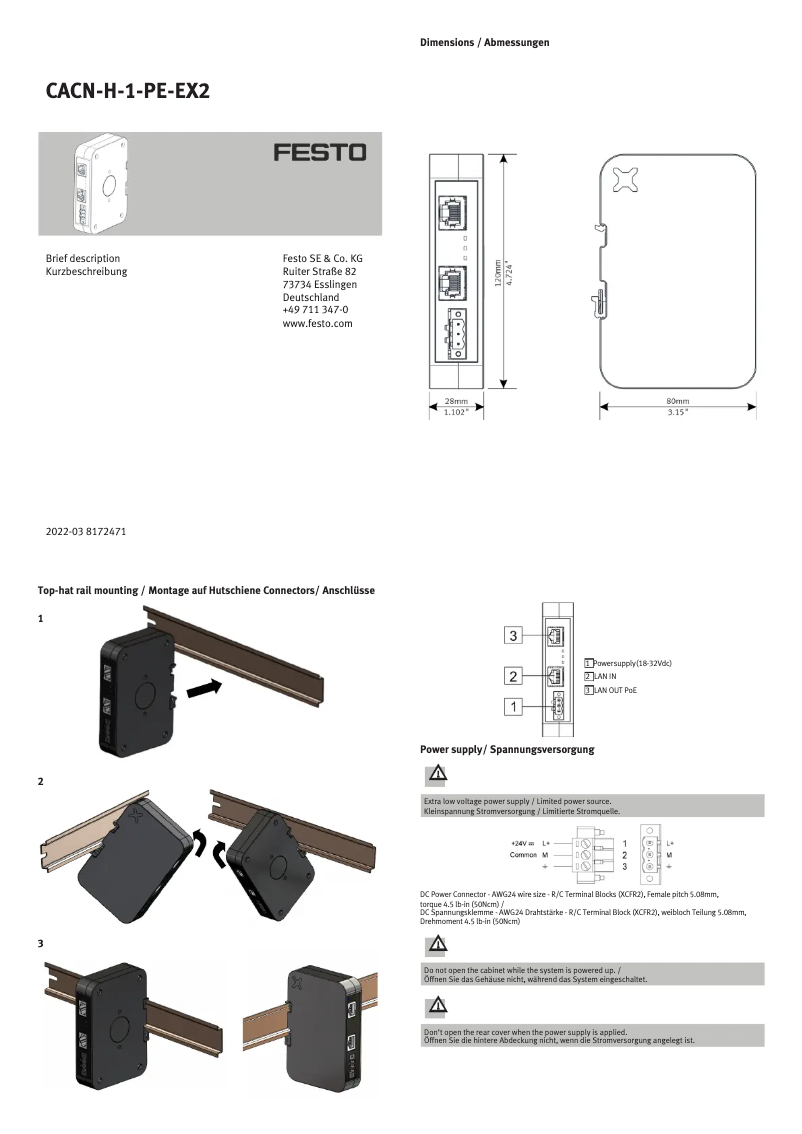 Page 1 de la notice Manuel utilisateur Festo CACN-H-1-PE-EX2