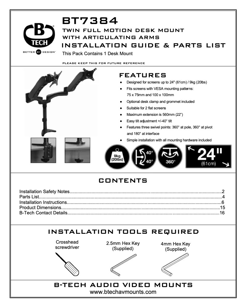 Page 1 of the manual User Manual B-Tech BT7384