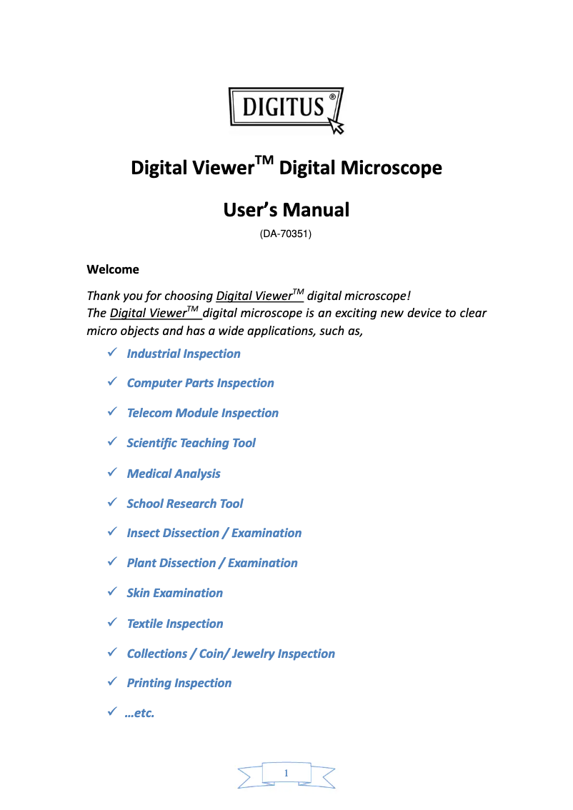Page 1 de la notice Manuel utilisateur Digitus DA-70351