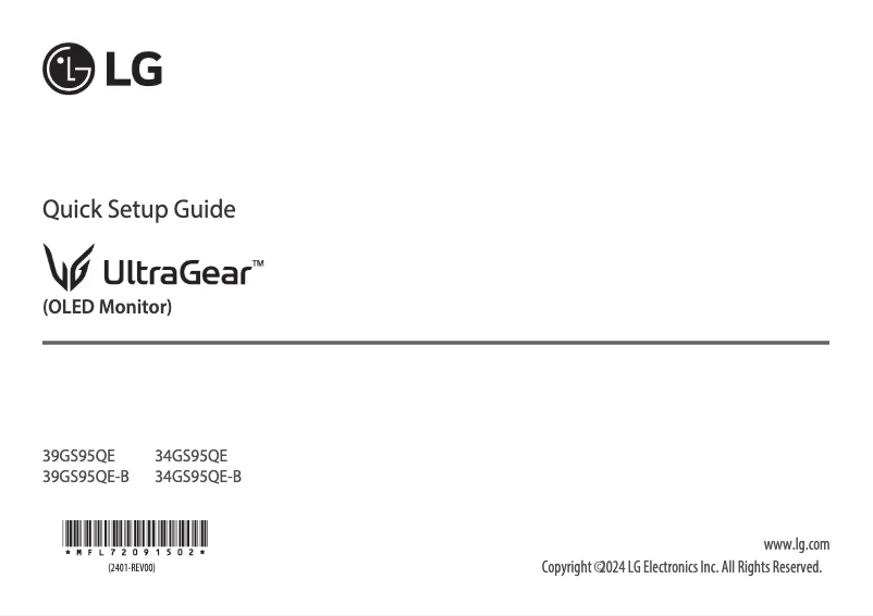 Page 1 de la notice Guide d'installation LG UltraGear 39GS95QE