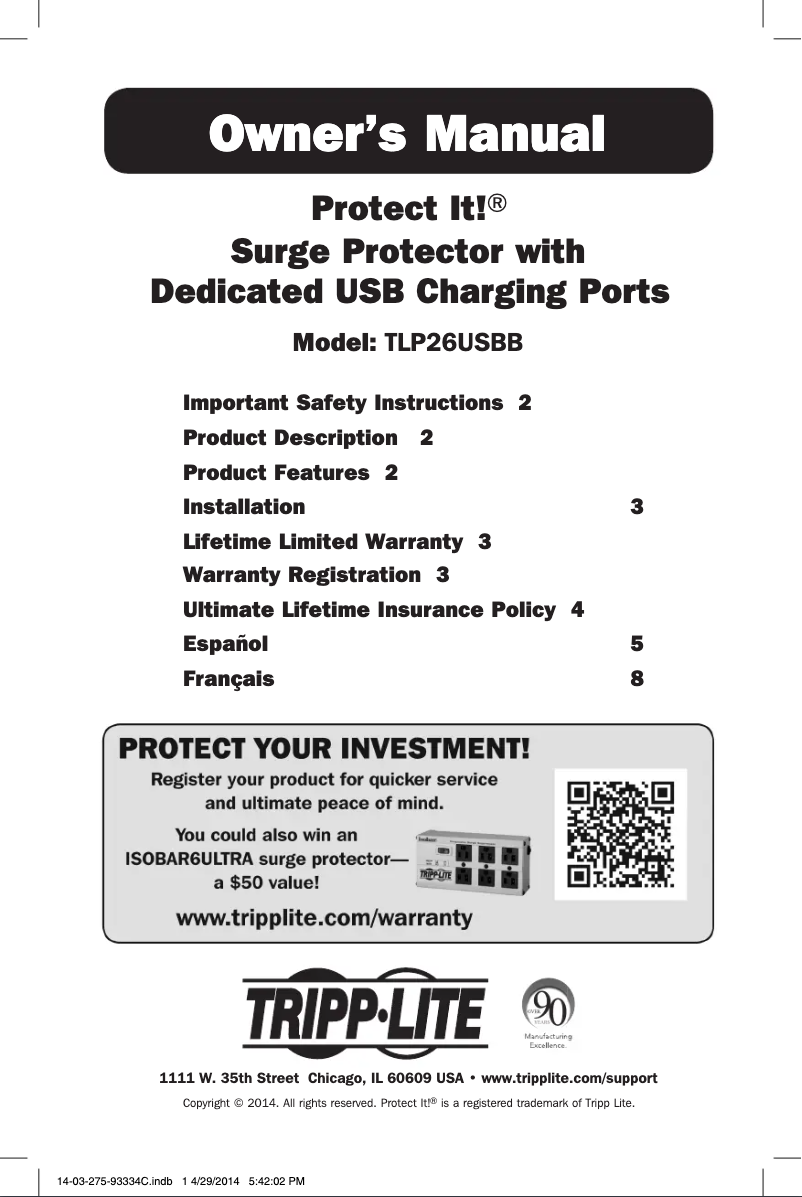 Page n°1 - Manuel utilisateur Tripp Lite Protect It! TLP26USBB