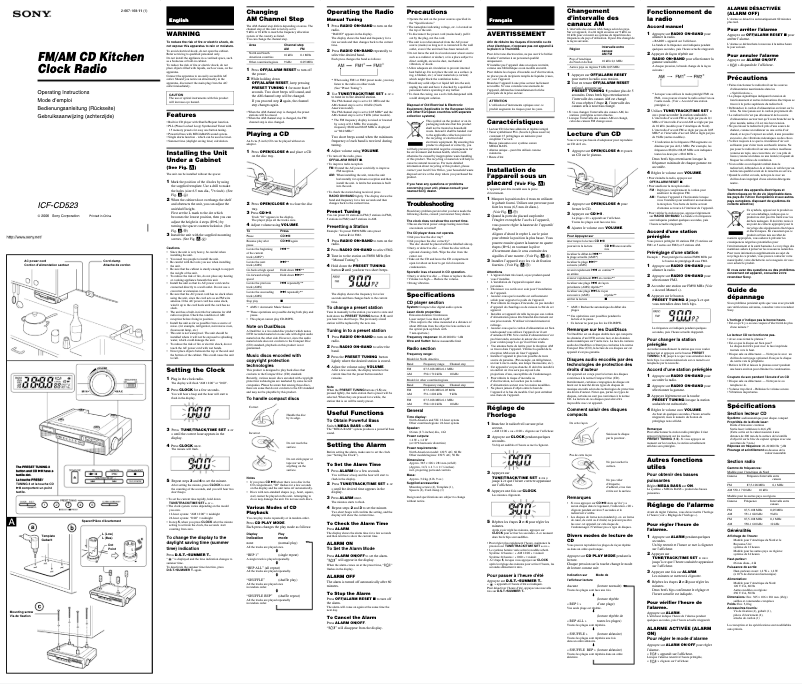 Image de la première page du manuel de l'appareil ICF-CD523
