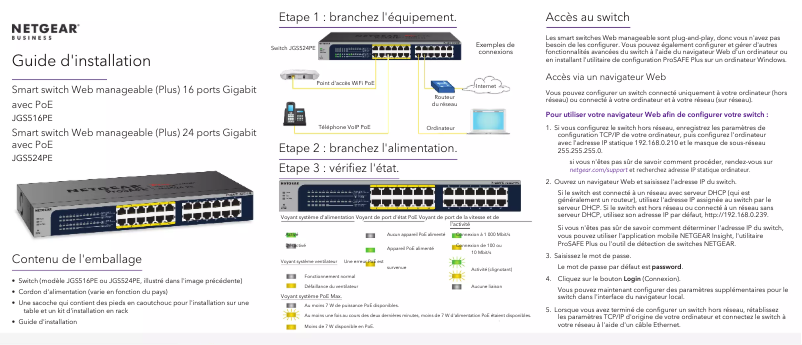 Page 1 de la notice Guide d'installation Netgear JGS516PE
