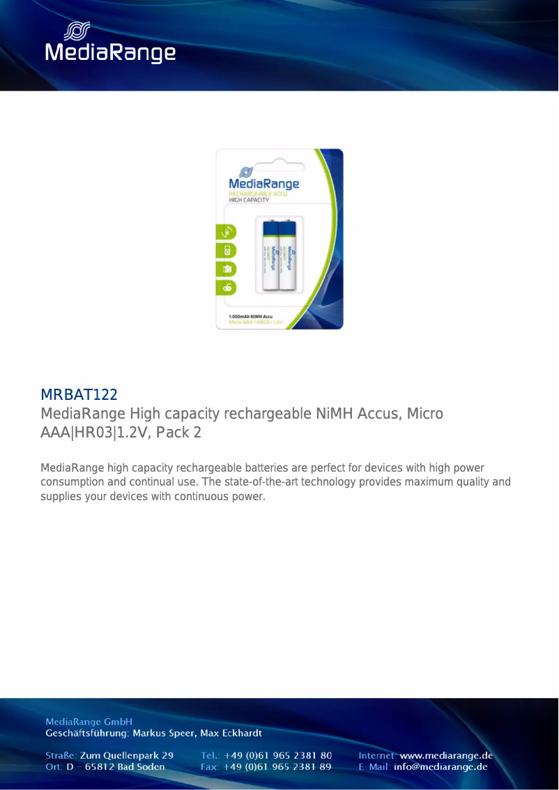 Page 1 de la notice Manuel utilisateur MediaRange MRBAT122