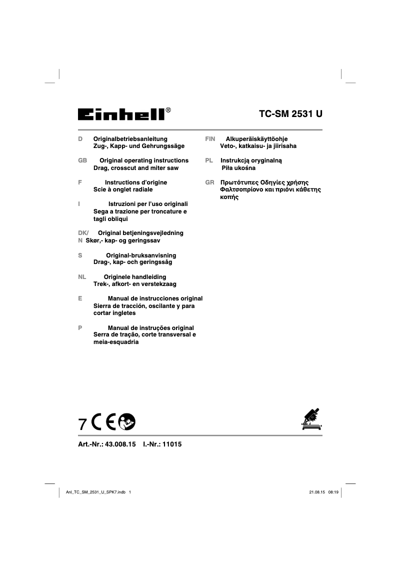 Page 1 de la notice Manuel utilisateur Einhell TC-SM 2531 U