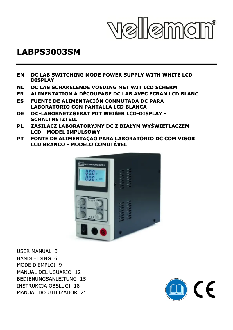 Page n°1 - Manuel utilisateur Velleman LABPS3003SM