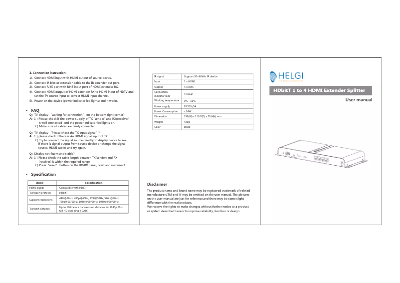 Page n°1 - Manuel utilisateur HELGI HLG0314-HDBITT