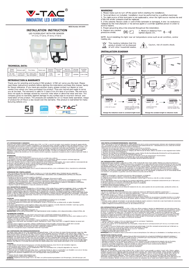 Page 1 de la notice Manuel utilisateur V-TAC VT-10-S