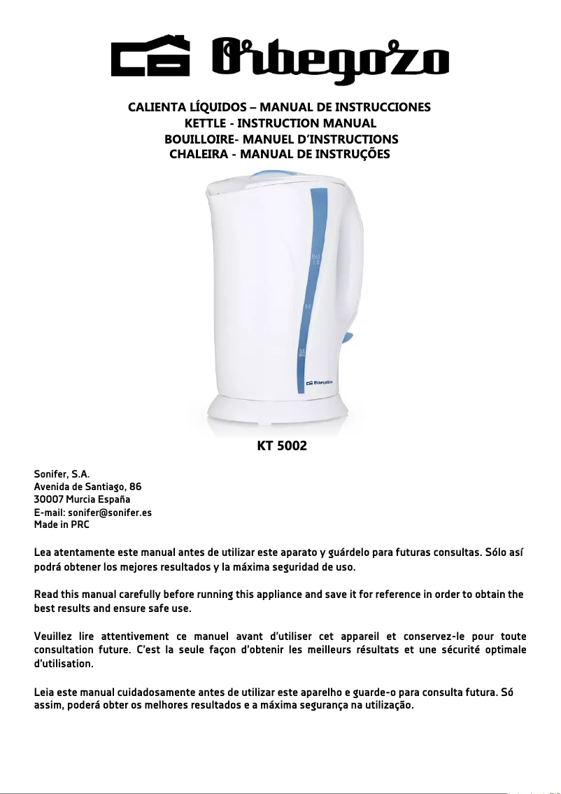 Page 1 de la notice Manuel utilisateur Orbegozo KT 5002