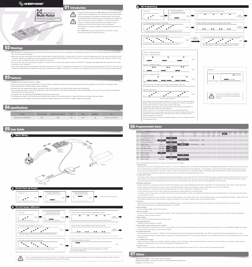 Page 1 de la notice Manuel utilisateur Hobbywing XRotor Micro BLHeli-s 30A DShot600