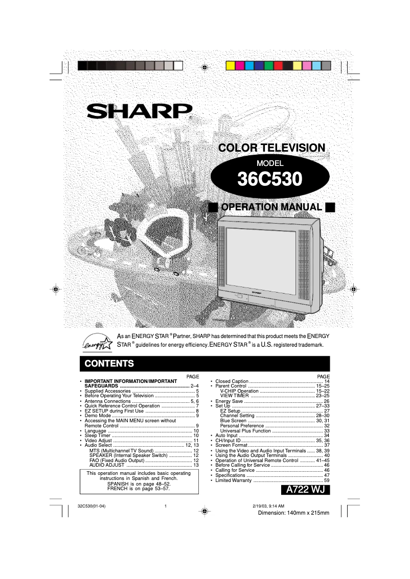Page n°1 - Manuel utilisateur Sharp 36C530