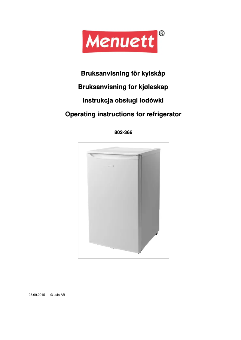 Page n°1 - Manuel utilisateur Menuett 802-366