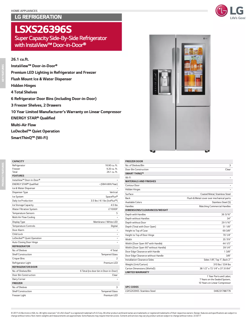Page 1 de la notice Fiche technique LG LSXS26396
