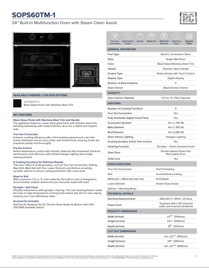 Page n°1 - Fiche technique Porter & Charles SOPS60TM-1