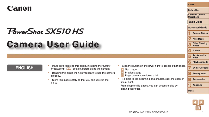 Page 1 de la notice Manuel utilisateur Canon PowerShot SX510 HS