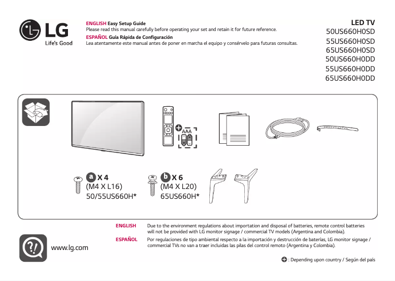 Page 1 de la notice Manuel utilisateur LG 55US660H0DD
