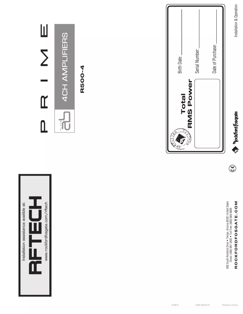 Page n°1 - Manuel utilisateur Rockford Fosgate R500X1D