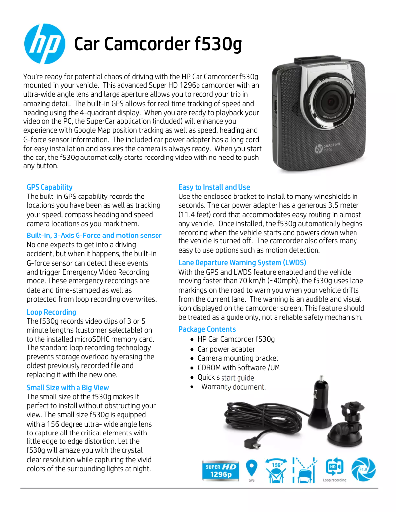 Page 1 de la notice Fiche technique HP f530g