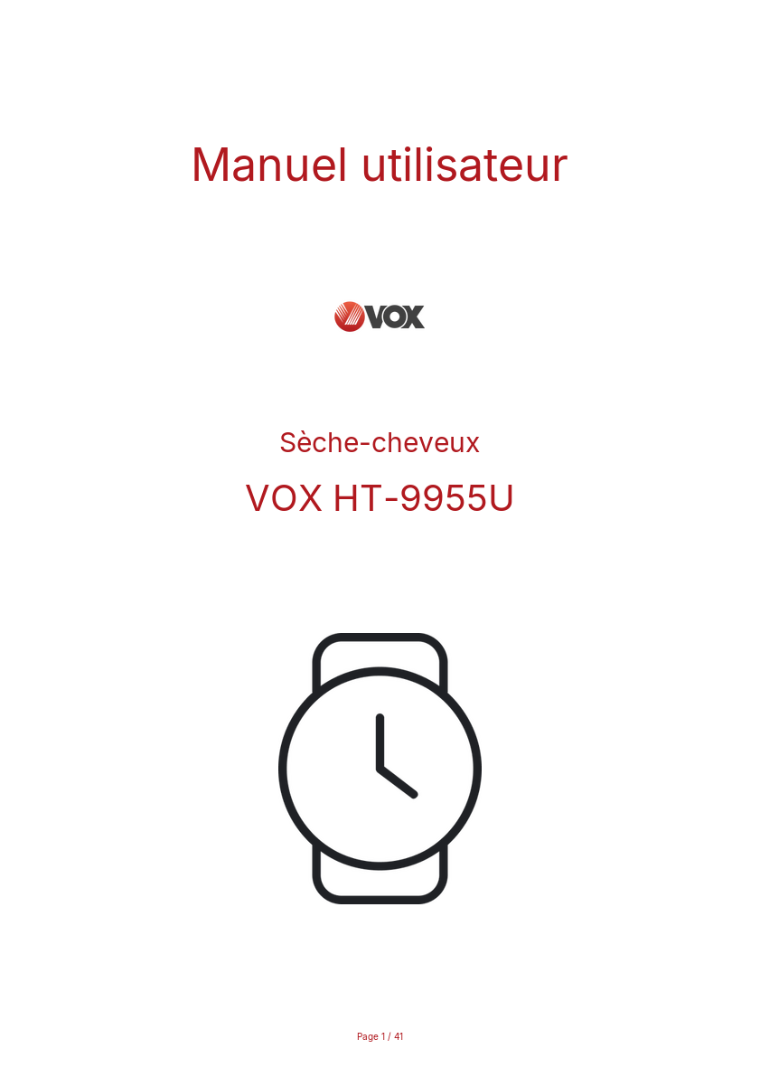 Page n°1 - Manuel utilisateur VOX НТ-9955U