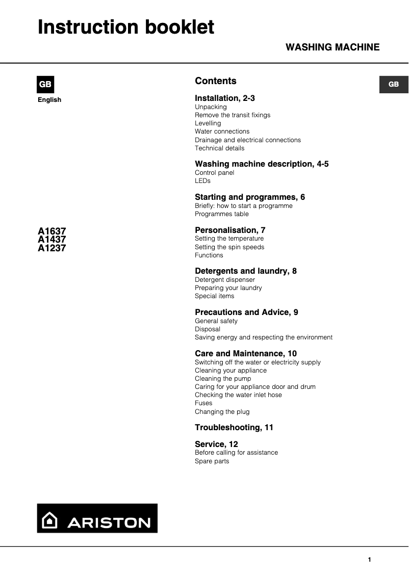 Página 1 del manual Manual de usuario Ariston Thermo A1437
