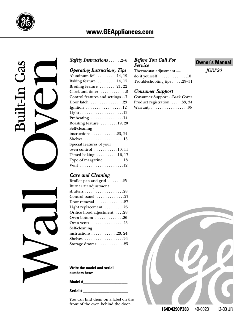 Image de la première page du manuel de l'appareil JGRP20WEJW