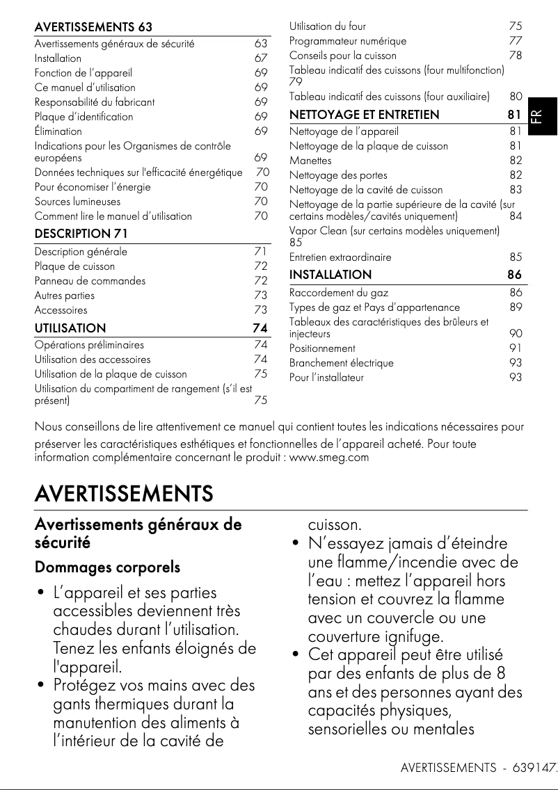 Page n°1 - Manuel utilisateur Smeg TR4110P1