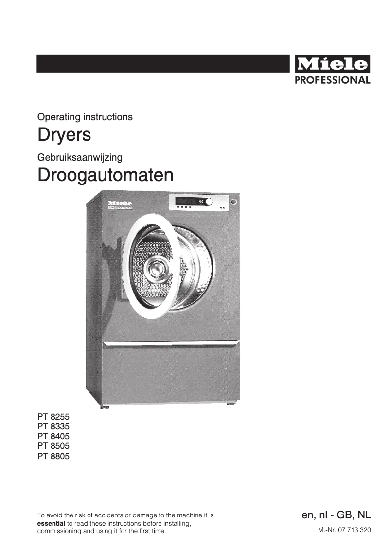 Page 1 de la notice Manuel utilisateur Miele PT 8405