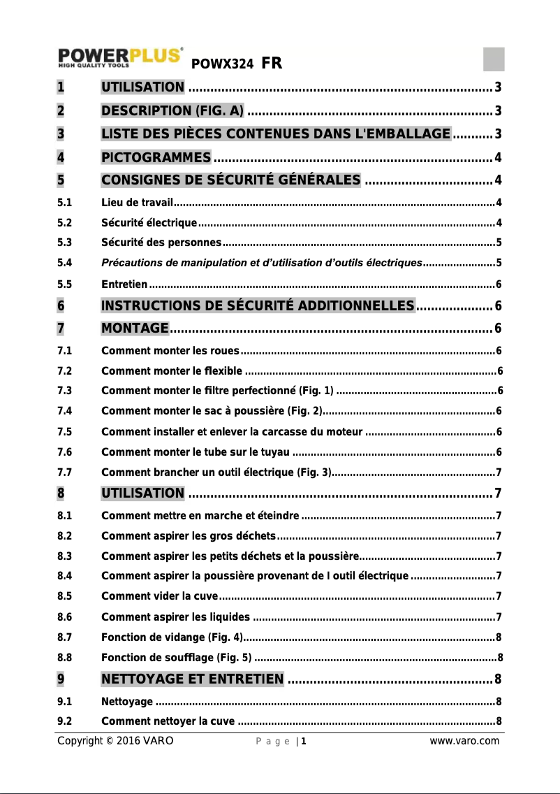 Page 1 de la notice Manuel utilisateur PowerPlus POWX324