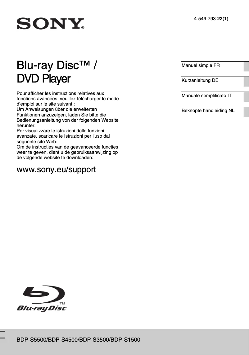 Page 1 de la notice Manuel utilisateur Sony BDP-S3500