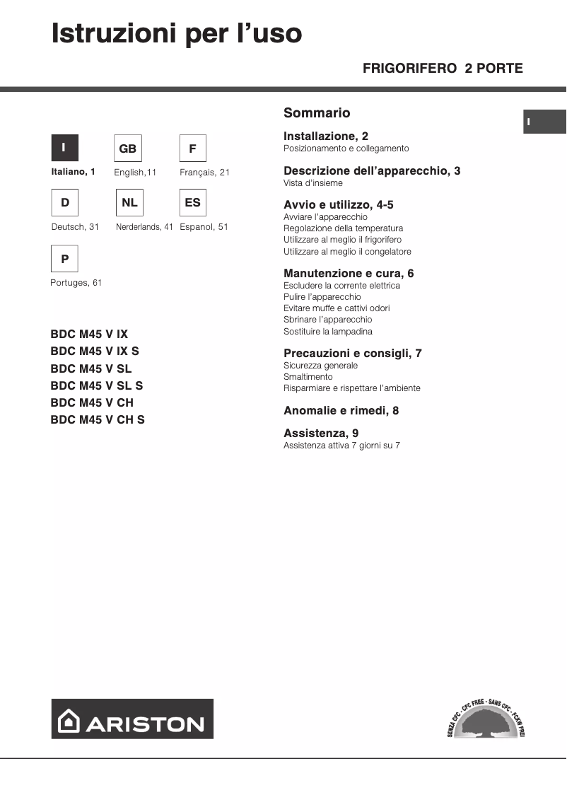 Page 1 de la notice Manuel utilisateur Hotpoint Ariston BDC M 45 V IX