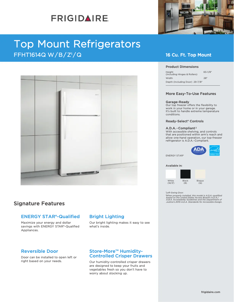 Page 1 de la notice Fiche technique Frigidaire FFHT1614Q