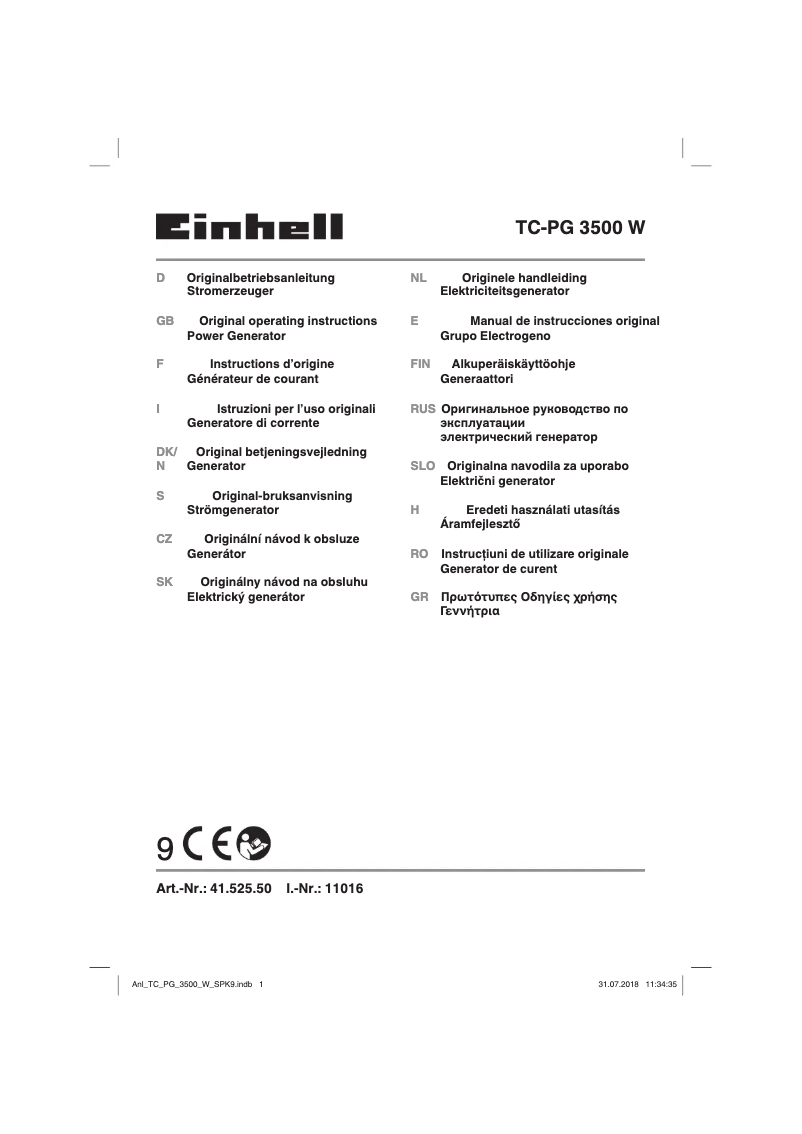 Page 1 de la notice Manuel utilisateur Einhell TC-PG 3500 W