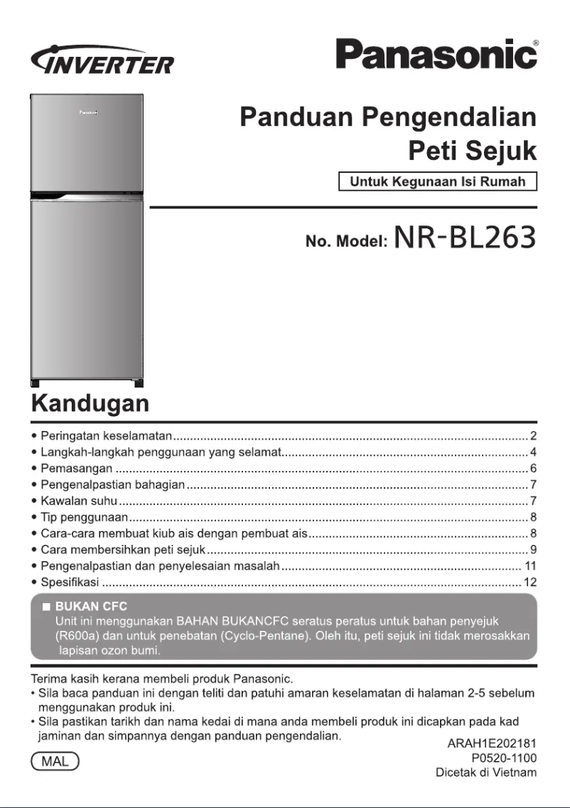 Page 1 de la notice Manuel utilisateur Panasonic NR-BL263