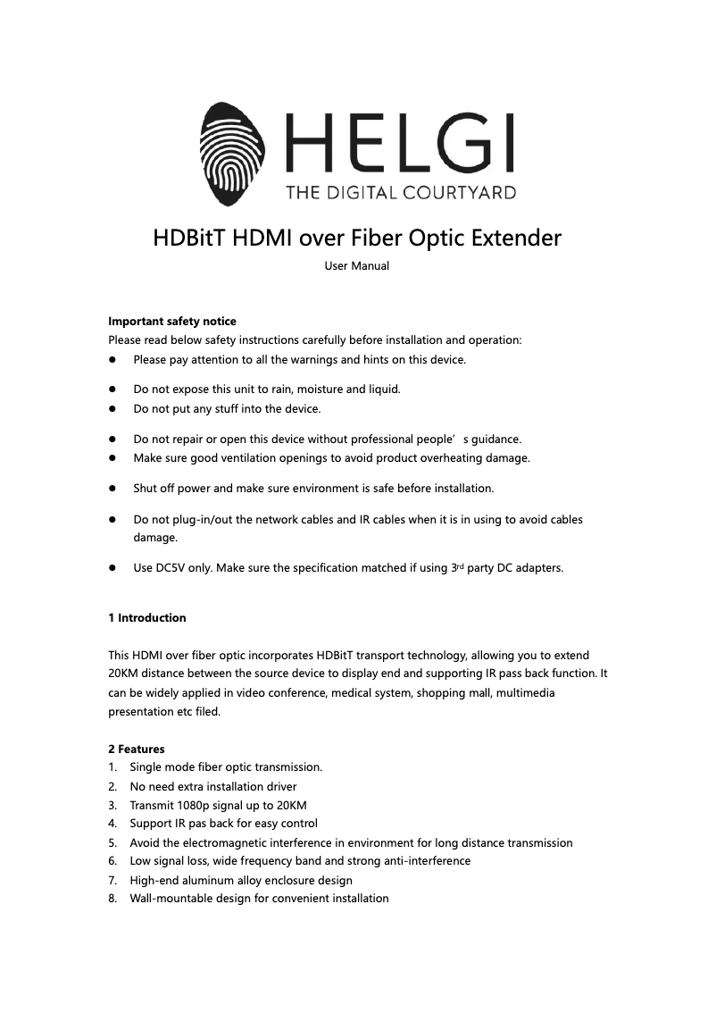 Page 1 de la notice Manuel utilisateur HELGI HI0378A