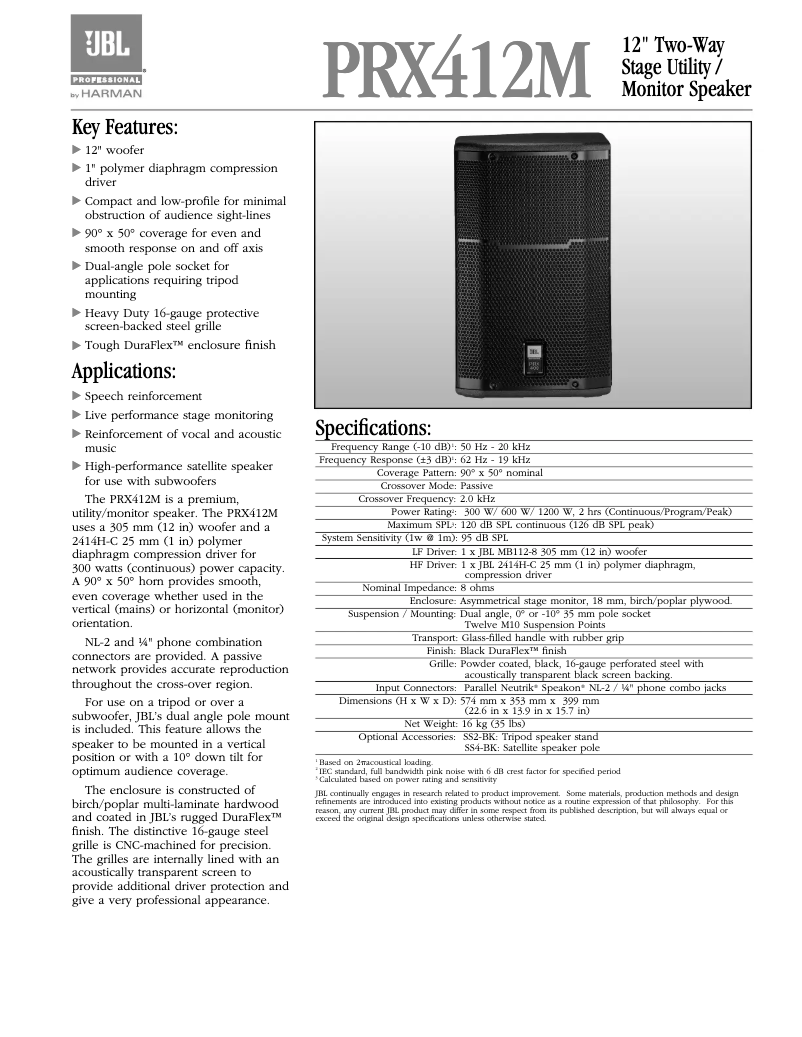 Page 1 de la notice Mode d'emploi JBL PRX412M