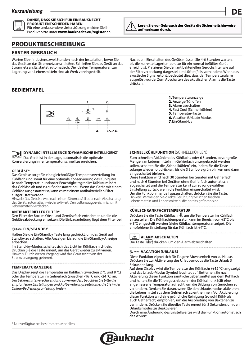 Page 1 de la notice Manuel d'utilisation et d'entretien Bauknecht BKSI 18VF3