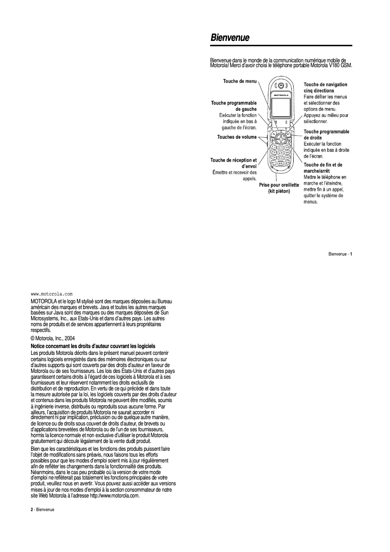 Page 1 de la notice Manuel utilisateur Motorola V180