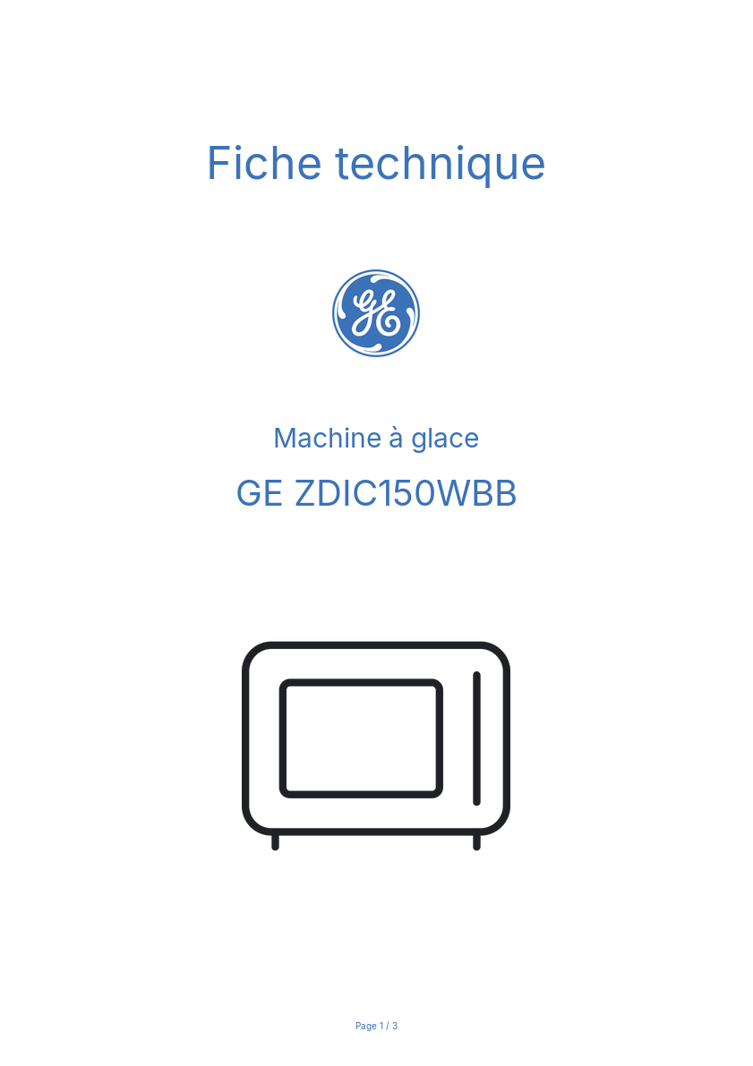 Page n°1 - Fiche technique GE ZDIC150WBB