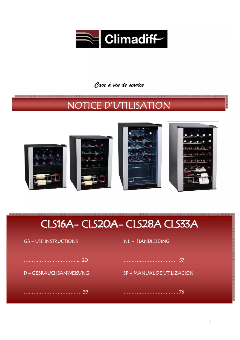 Page 1 de la notice Manuel utilisateur Climadiff CLS16A