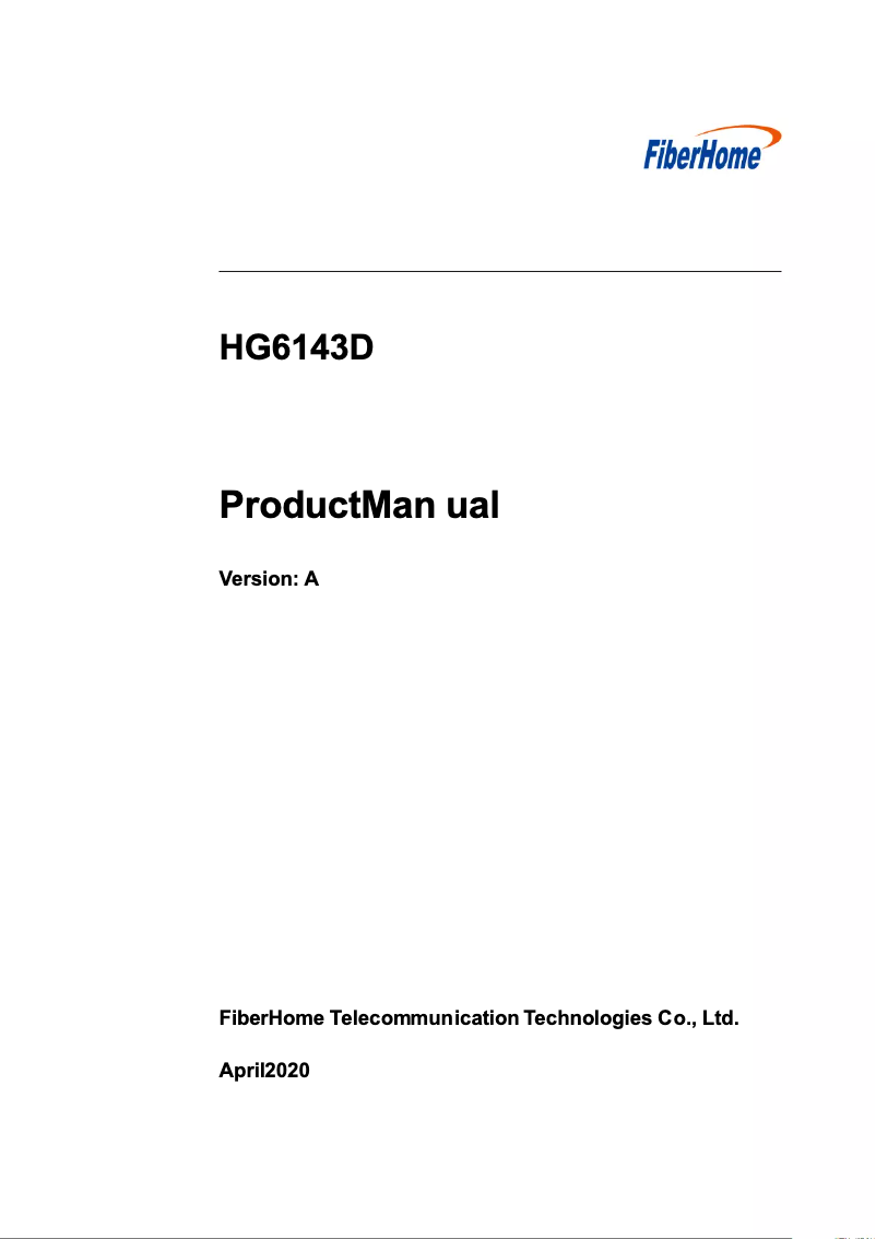 Page n°1 - Manuel utilisateur FiberHome HG6143D