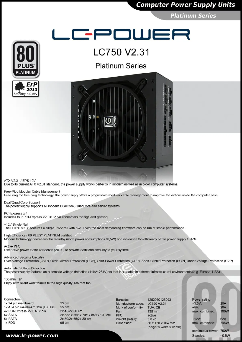 Page n°1 - Fiche technique LC-Power LC750 V2.31